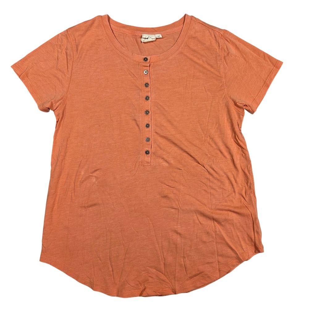 White Crow Womens Orange Short Sleeve Henley Top Size M Casual Everyday Boho